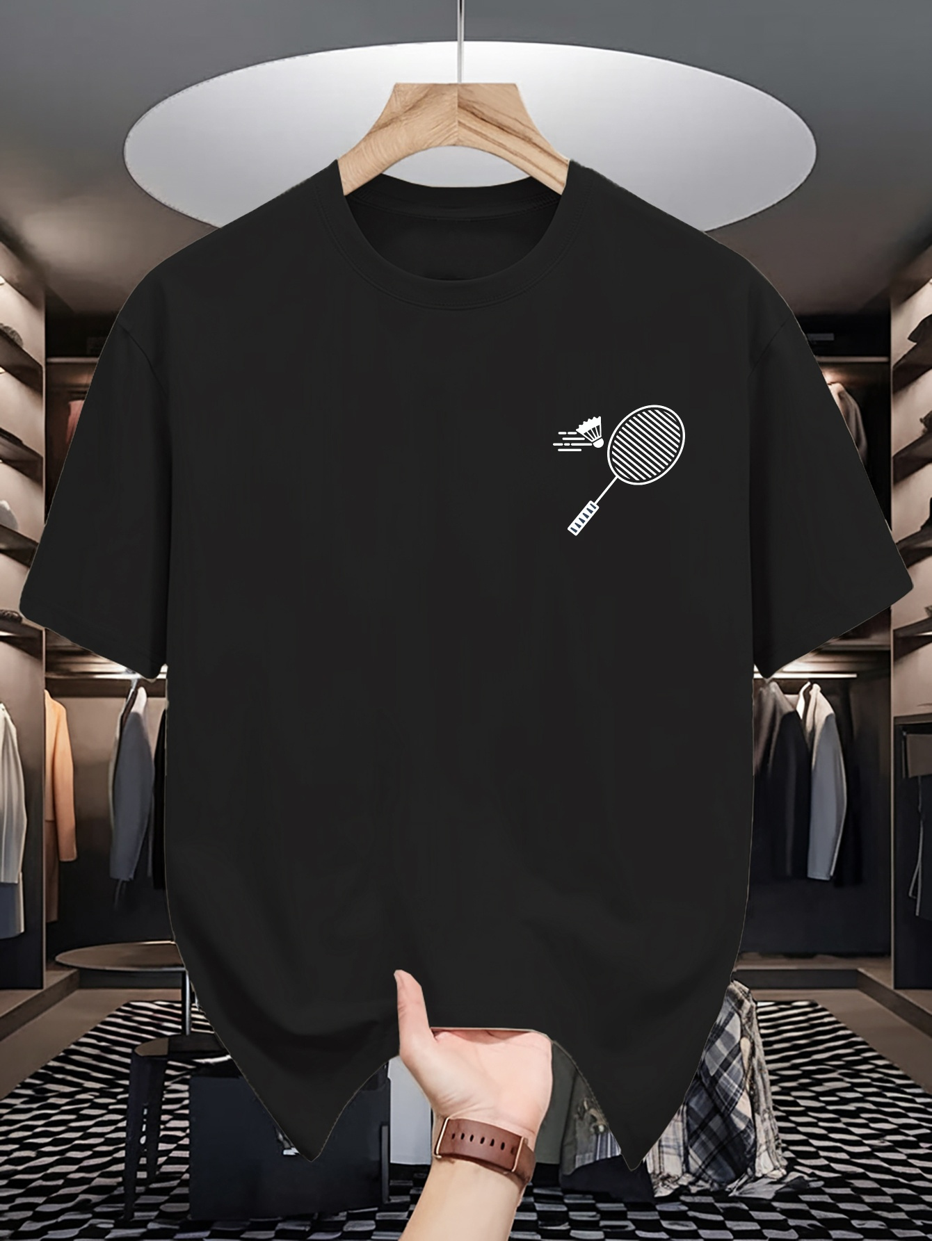 Heren T-shirt met ronde hals,  - Badminton Shuttlecock recensie en prijs